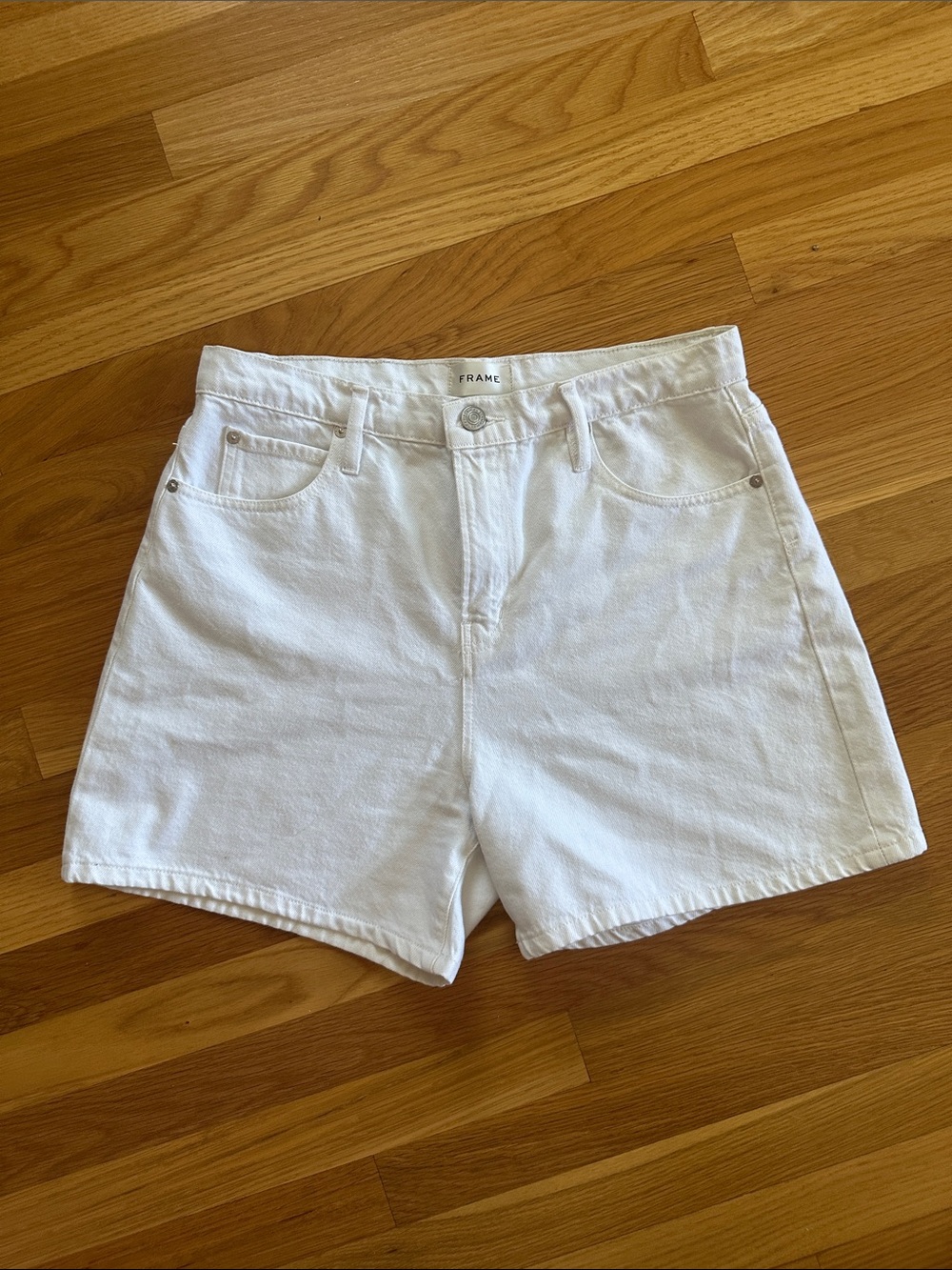 Frame Denim White High-Rise Jean Shorts